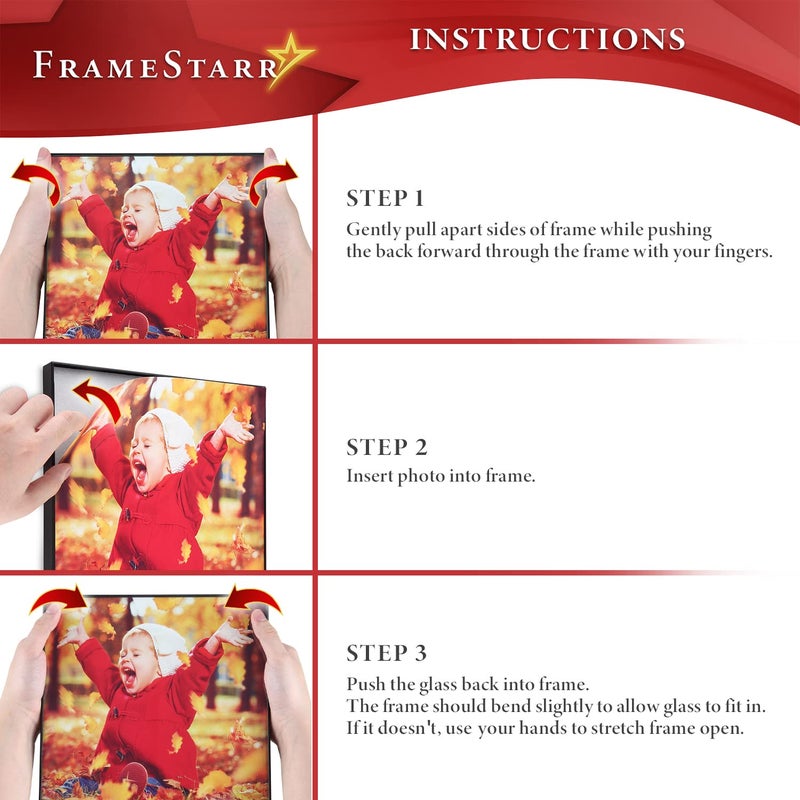 FrameStarr 8x10 Picture Frame Set (Black, 3 Pack), Front-Loading Contemporary Modern Style, Tabletop or Wall Mount, Harmony Collection - Image 5